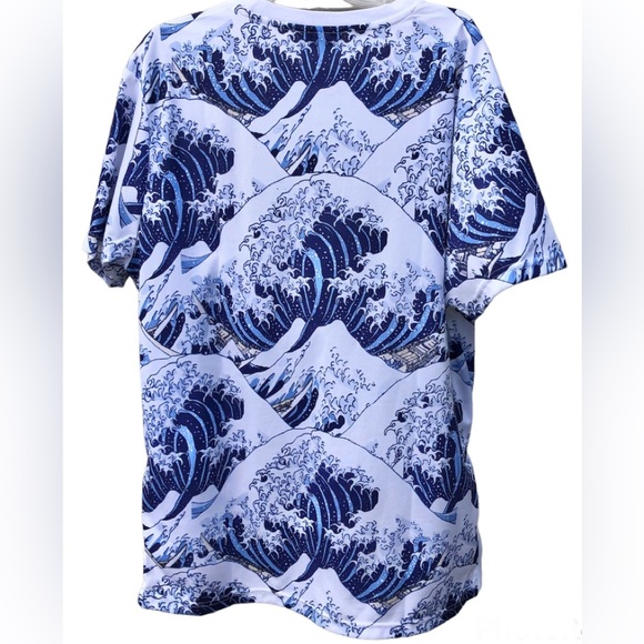 ☀️LAST CALL☀️ Pop Art Shirt New York BLUE WAVE Graphic Zippers HipHop 2XL - Picture 4 of 5